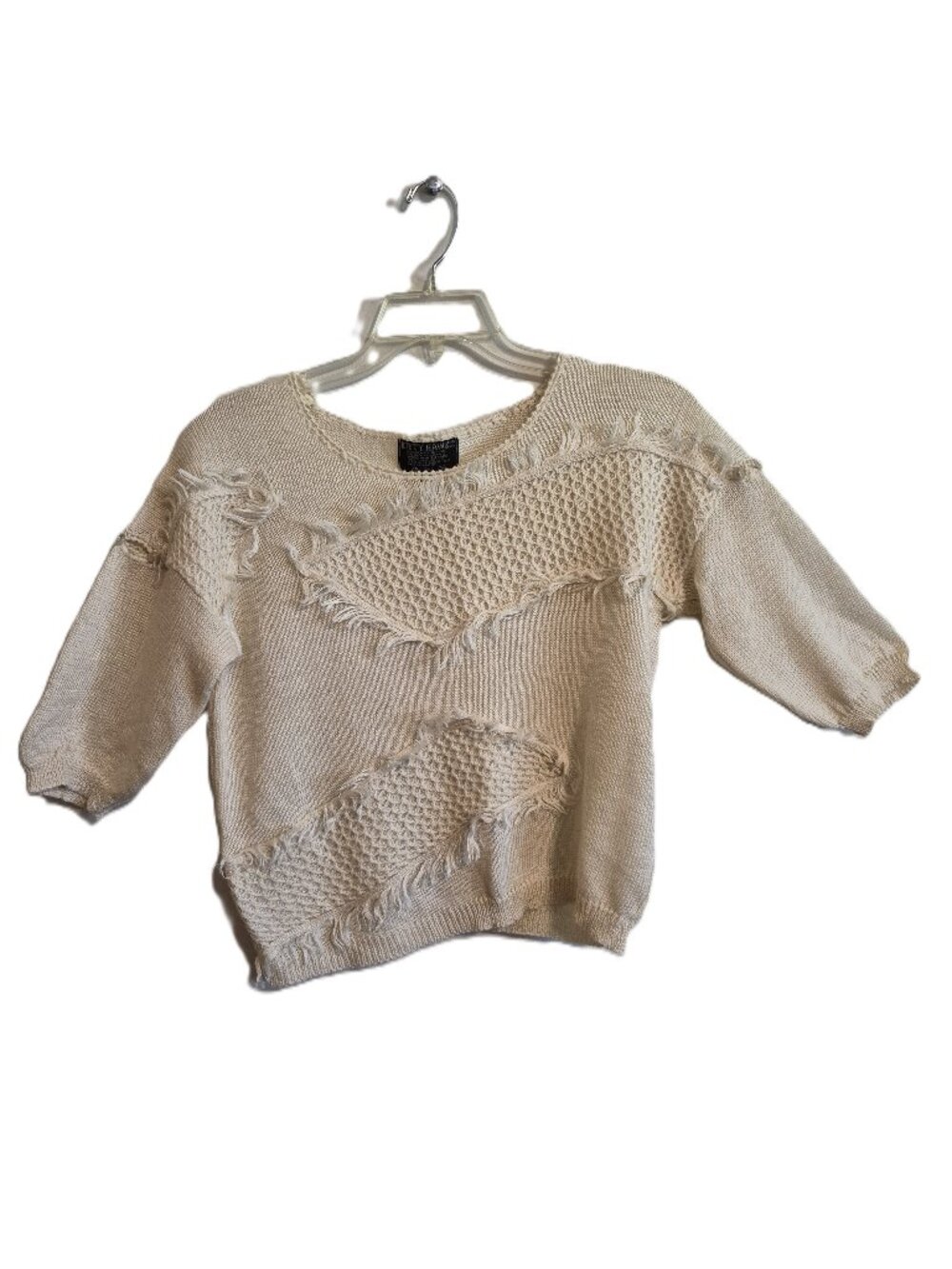 Vintage Kitty Hawk Linen Blend Distressed Artsy Off White Sweater